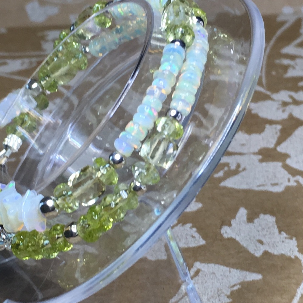 SALE Elegant Sterling Sterling, Opal & Peridot Double Wrap Bracelet OOAK - Picture 8 of 10